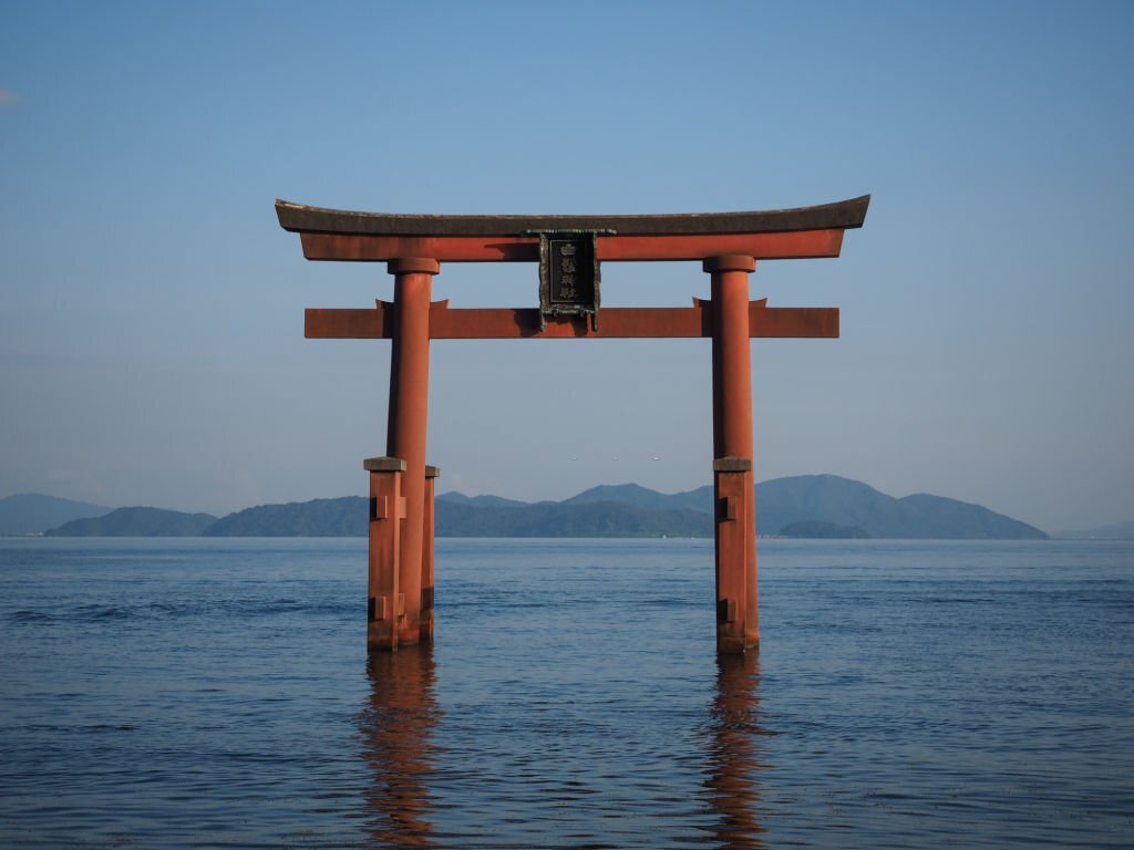 Shirahige Jinja Torii gate on Lake Biwa